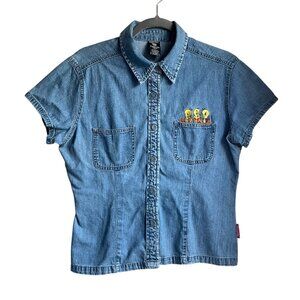 VTG Warner Bros Medium Denim Jean Shirt Tweety Bird Embroidered 90's Y2K